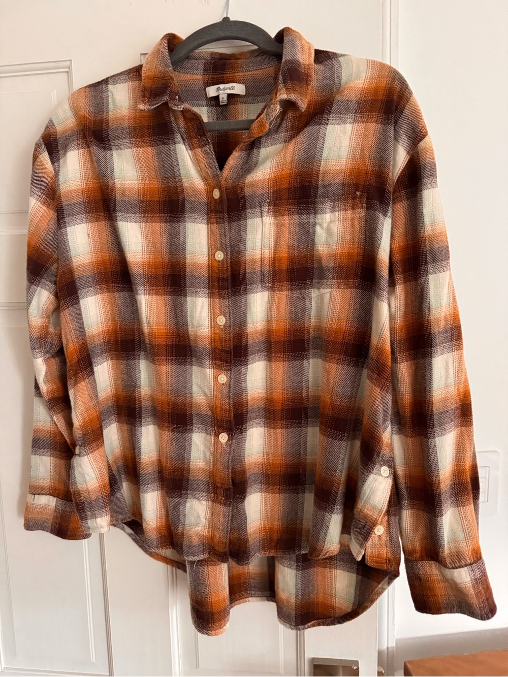 Women’s Madewell Plaid Flannel in Orange and Brown size XL